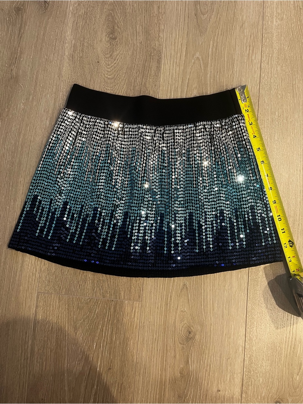 Free People Sequined Ombre Mini Skirt in Black and Teal